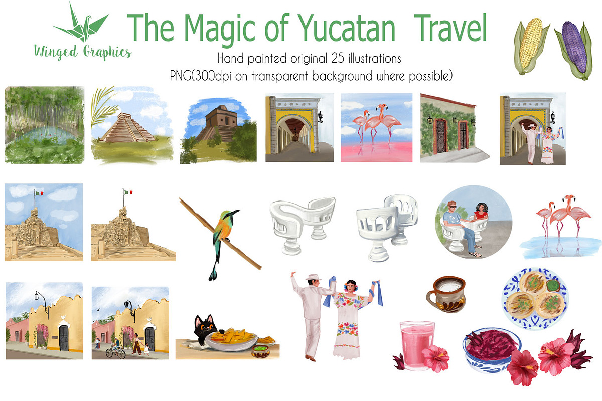 Yucatan, Mexico travel illustrations, an Object Illustration by Winged Graphics (Photo 3 of 4)