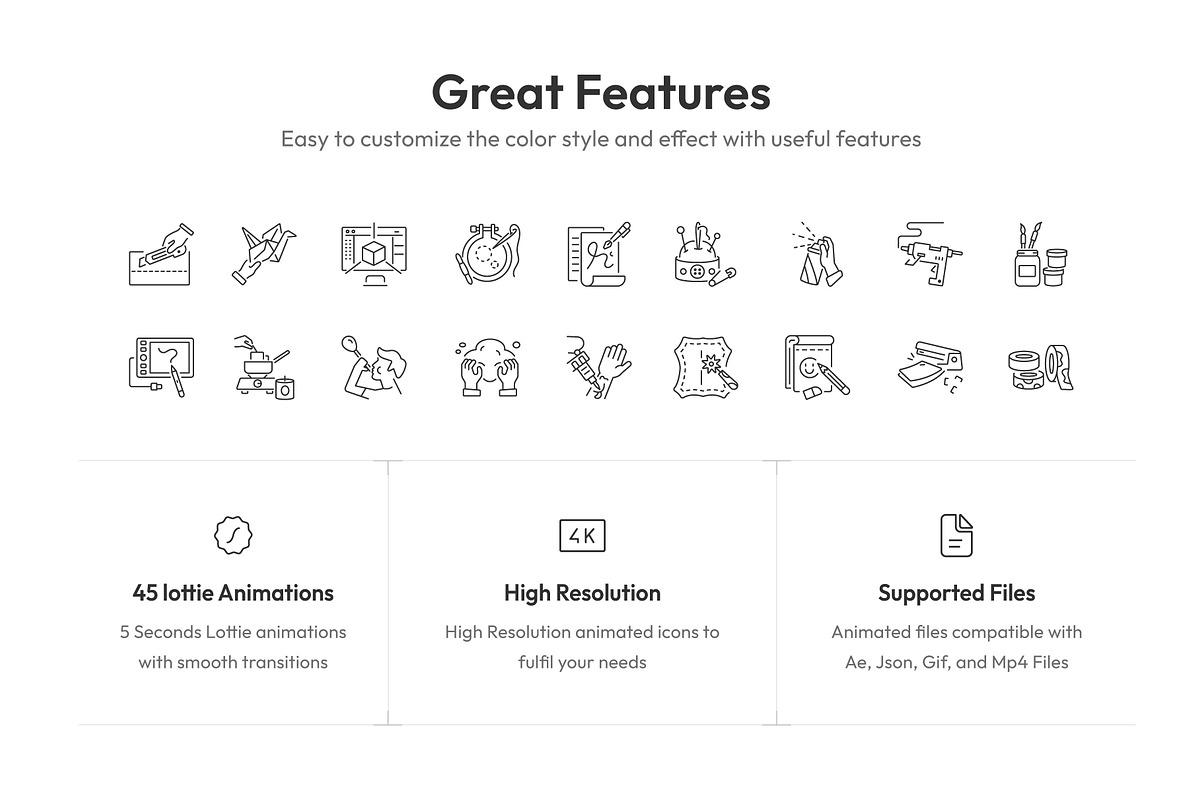 Animated Crafts Icons, an Outline Icon by Prosymbols (Photo 2 of 4)