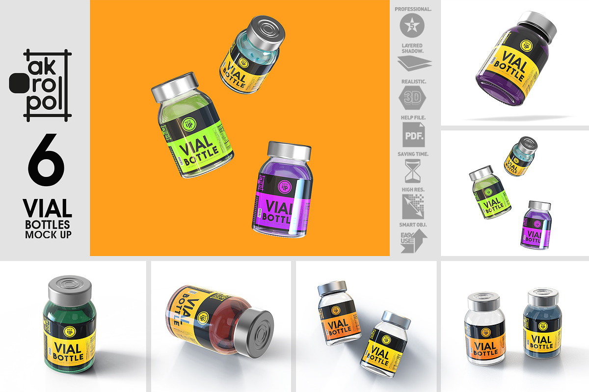 Vial BottlesMock Up, a Packaging Mockup by akropol (Photo 4 of 6)