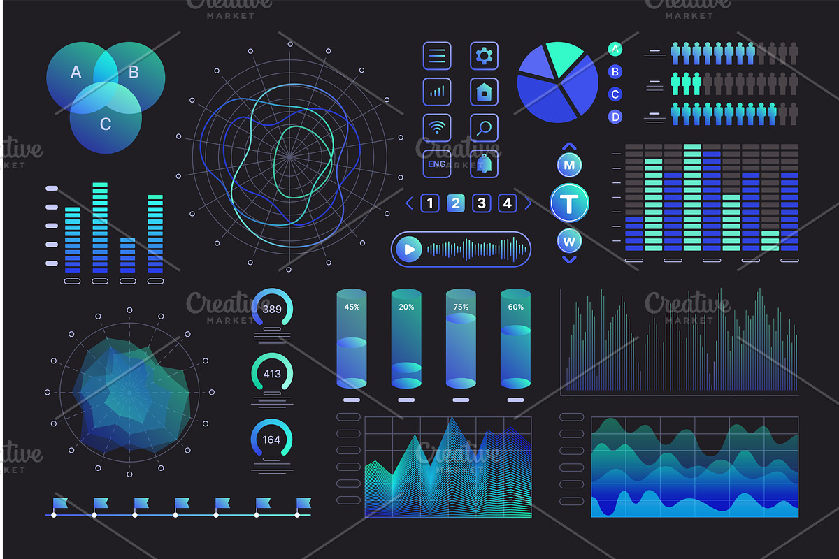 Blue green interface kit ui ux icons, an Object Illustration by Lemberg Vector