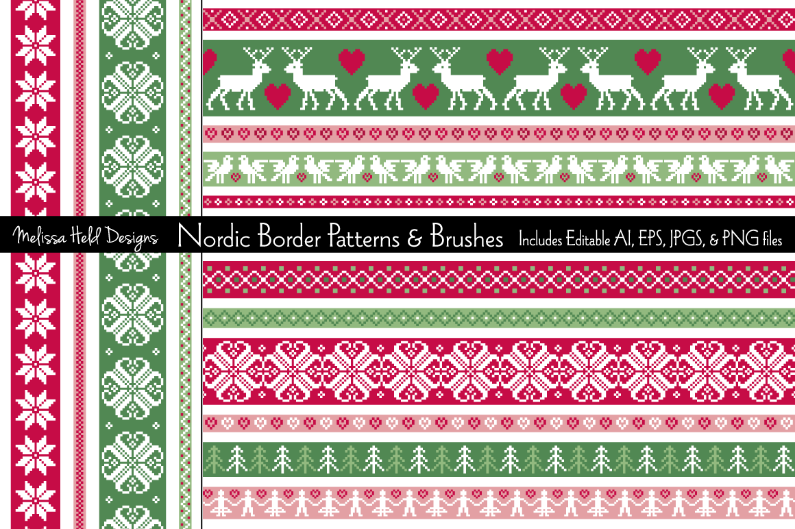 Nordic Border Patterns & Brushes, a Graphic by Melissa Held Designs