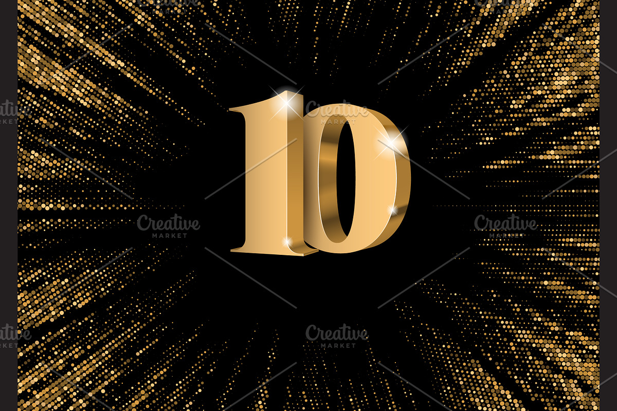 Anniversary 10. Gold card 3d numbers, a Decorative Illustration by Sunny (Photo 2 of 2)