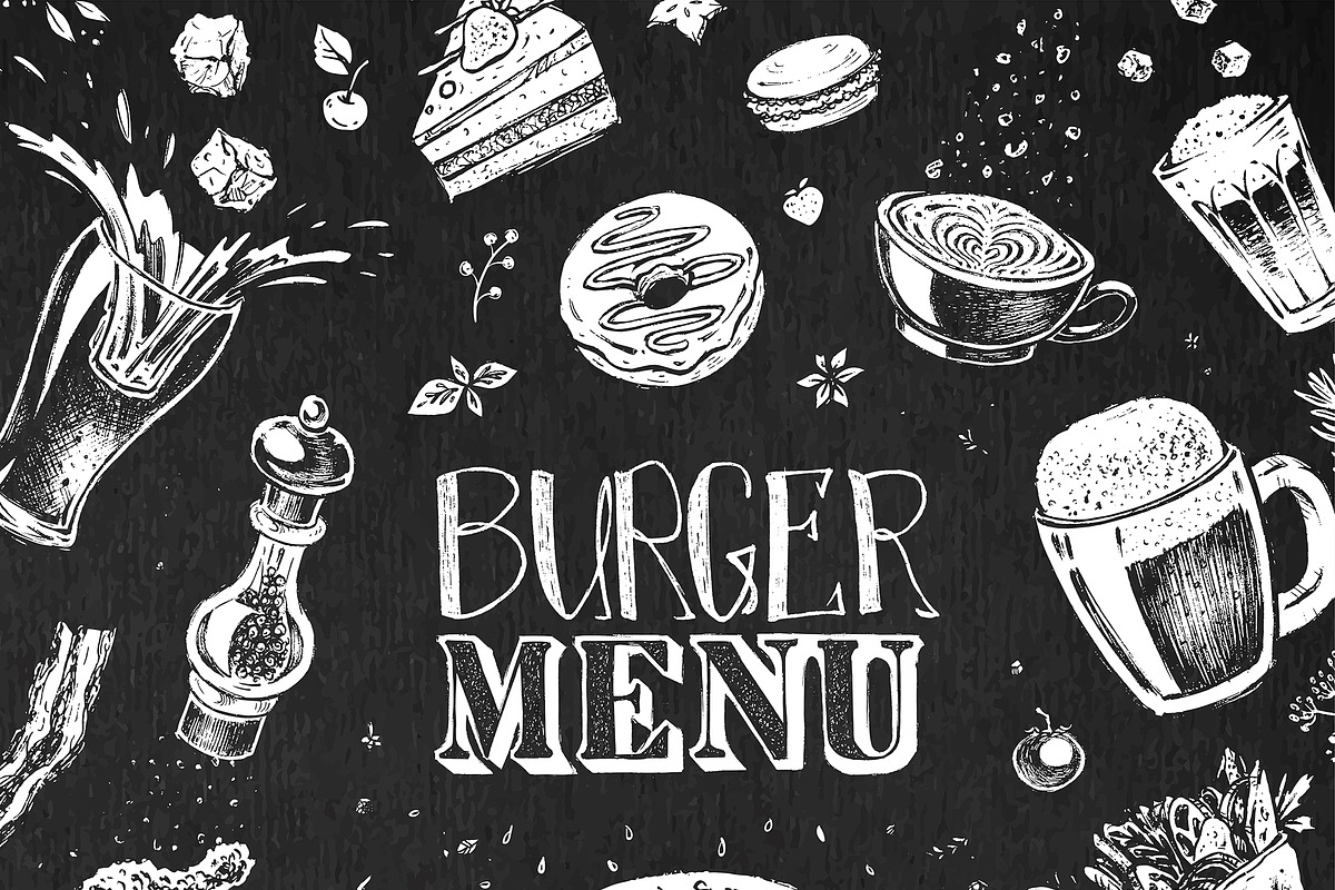 Burger menu. Hand-drawn. Chalk style, a Decorative Illustration by Margo Miller (Photo 4 of 15)
