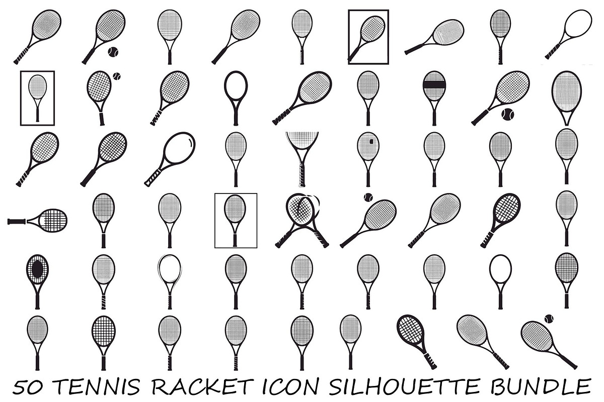 Tennis Racket Icon Silhouette Bundle, an Illustration by Designs_River (Photo 1 of 51)