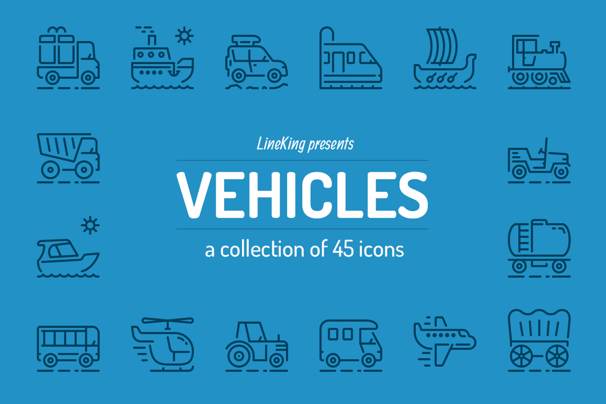 Vehicles Line Icons, an Outline Icon by PixelBazaar (Photo 1 of 2)