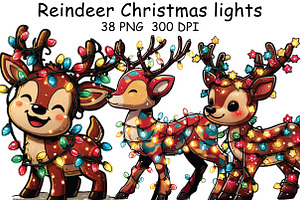 Reindeer Christmas lights Clipart, an Illustration by CraftArtStudio