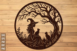 Halloween Witch and Cats SVG, a Seasonal Illustration by DreamPrint404
