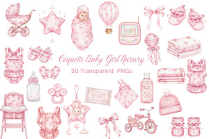 Coquette Baby Girl Nursery Clipart, an Illustration by Stellalunarts