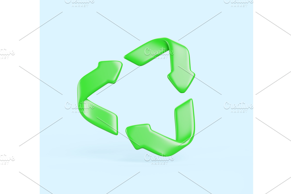 3d green recycling symbol render, an Environmental 3D Model by Marozhkastudio