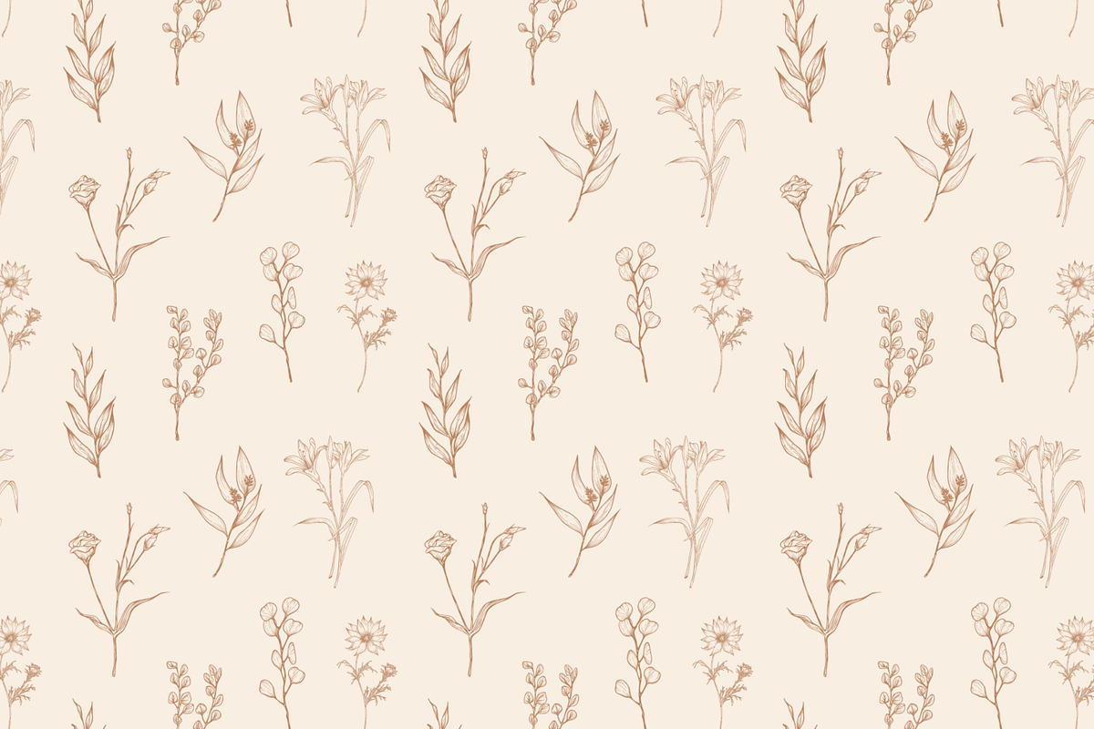 Hand drawn flowers set and seamless, a Decorative Illustration by Good Studio (Photo 5 of 11)