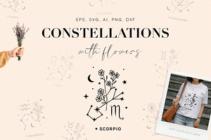 Zodiac constellations with flowers