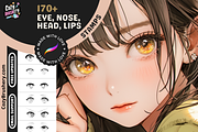 170 Face Stamps for Procreate, a Brush Add-On by Cozy Brushery (Thumbnail 1 of 9)