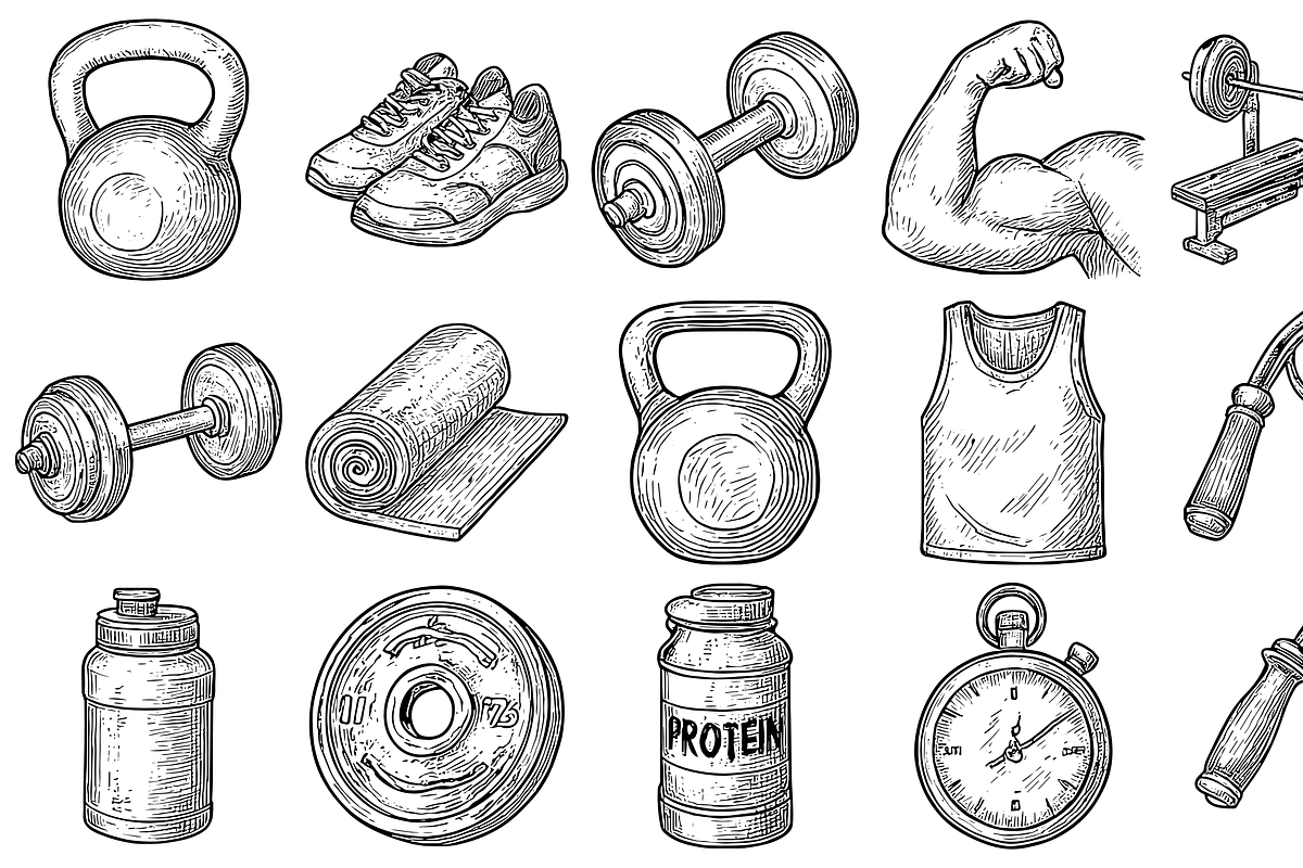 Fitness Equipment Set, an Object Graphic by nikagraphic