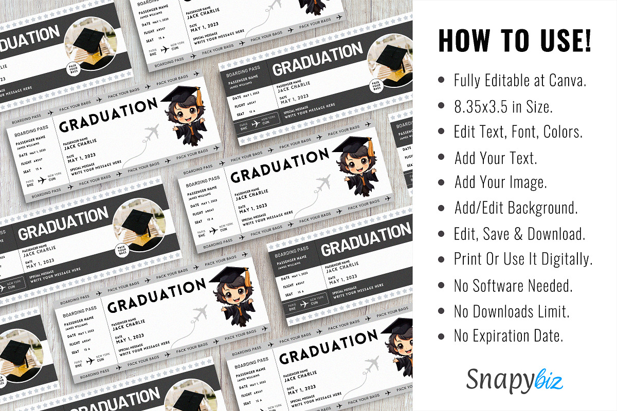 Graduation Boarding Pass Template, a Card Template by Snapybiz (Photo 8 of 9)