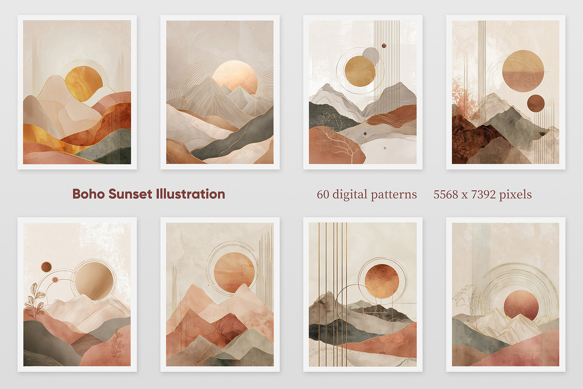 Boho Sunset Illustration, a Decorative Illustration by Housui Patterns (Photo 4 of 9)