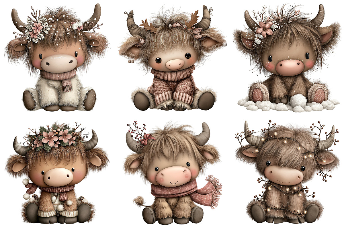 Cute & Funny Christmas Highland Cow, an Illustration by Craft Nest (Photo 5 of 11)
