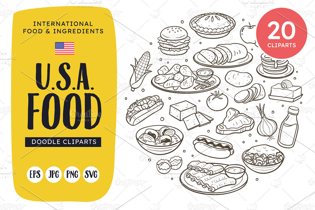 U.S.A. Food Doodle Clip Art, a Food Illustration by insemar (Photo 1 of 4)