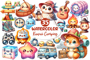 Kawaii Camping Clipart, an Illustration by Dream Creation