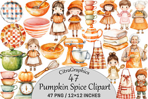 Pumpkin Spice Watercolor Clipart, an Illustration by CitraGraphics