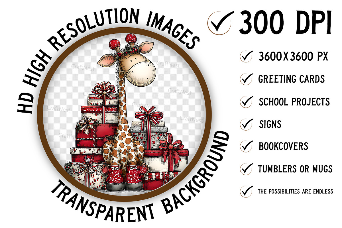 Whimsical Christmas Giraffe Clipart, an Illustration by Craft Nest (Photo 5 of 8)