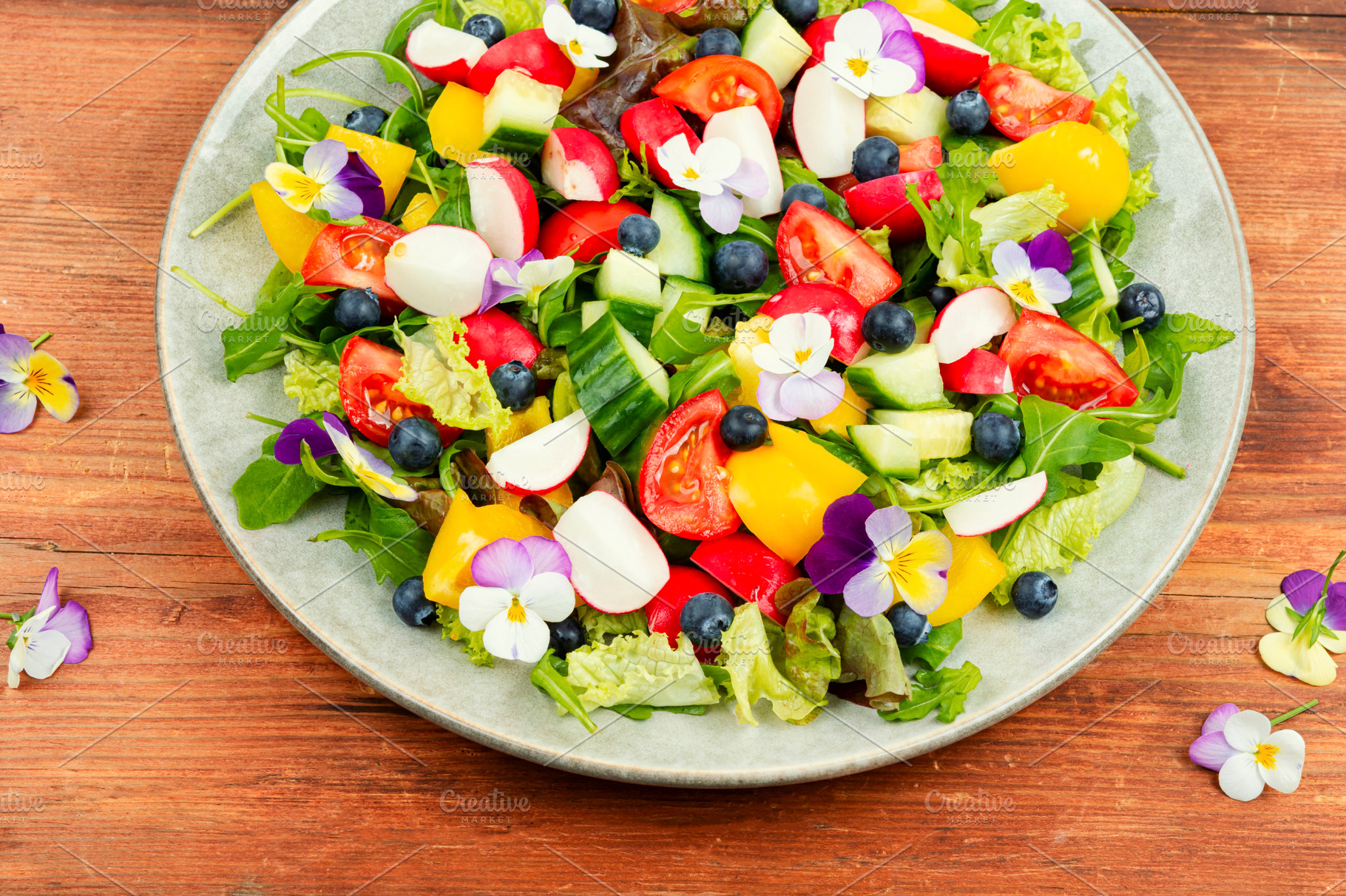 Vegetable salad decorated with flowe, a Food & Drink Photo by MLunov MLunov