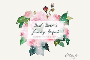 Peach Pink Watercolor Roses Clipart