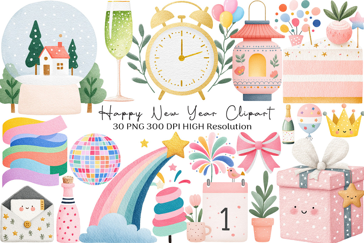 Happy New Year Clipart, an Illustration by Black Bird Studio (Photo 1 of 6)