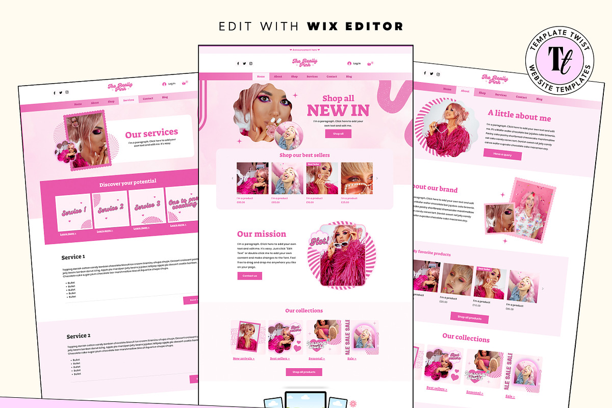 Wix Pink Website Template, a Wix Template by Template Twist Shop (Photo 2 of 10)
