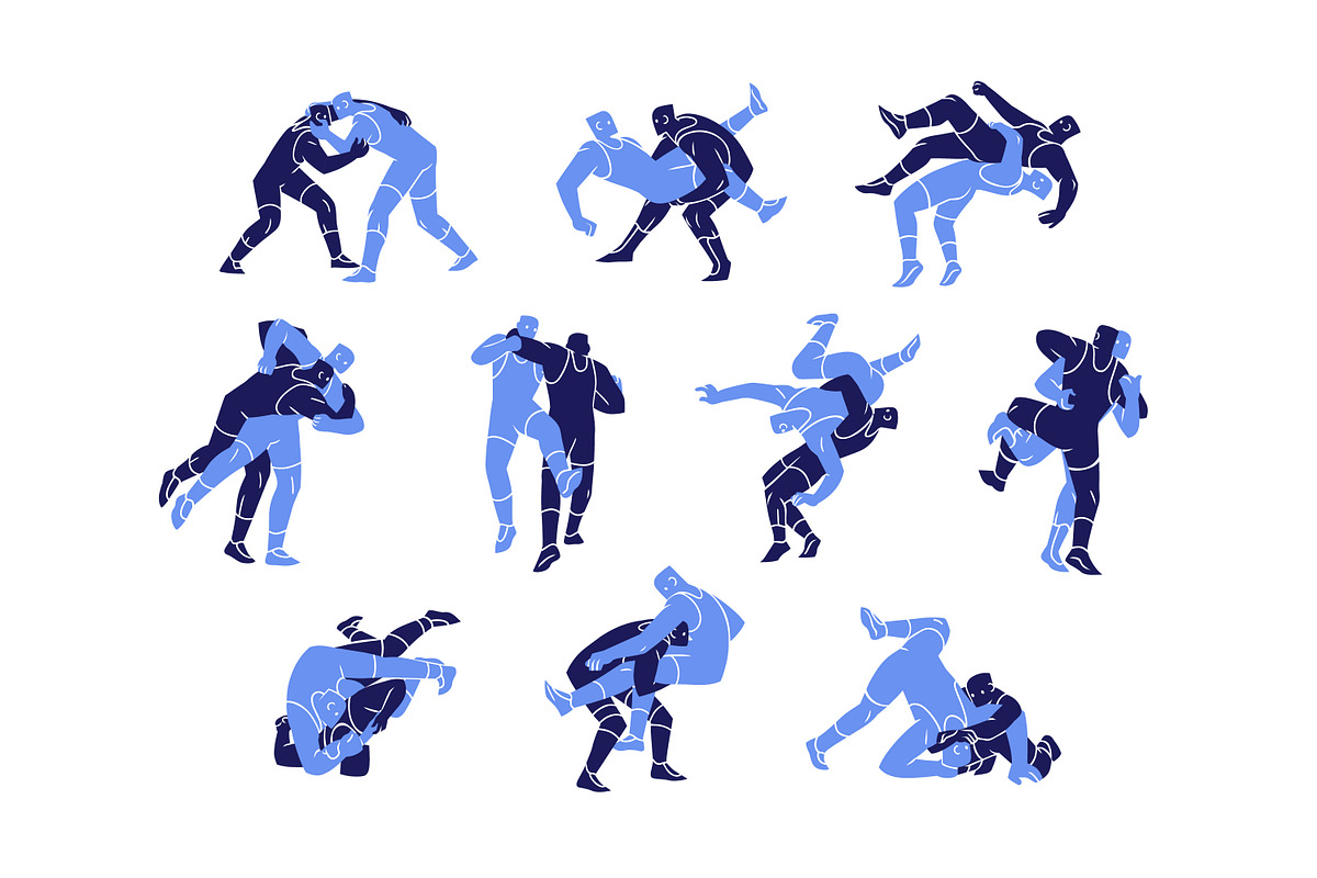 Wrestling poses, wrestlers fight set, a Sport Illustration by PaperTrident (Photo 1 of 6)
