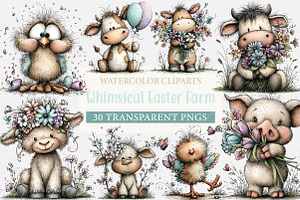 Whimsical Easter Farm Clipart, an Illustration by Craft Nest