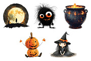 Halloween Clipart Design PNG Bundle2, a Decorative Illustration by Moon Studio (Thumbnail 2 of 5)