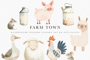 Farm Animals Watercolor Clipart Set, an Animal Illustration by Pati Paints