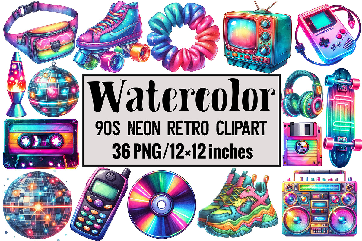 90s Neon Retro Clipart, an Illustration by Design Market (Photo 1 of 3)