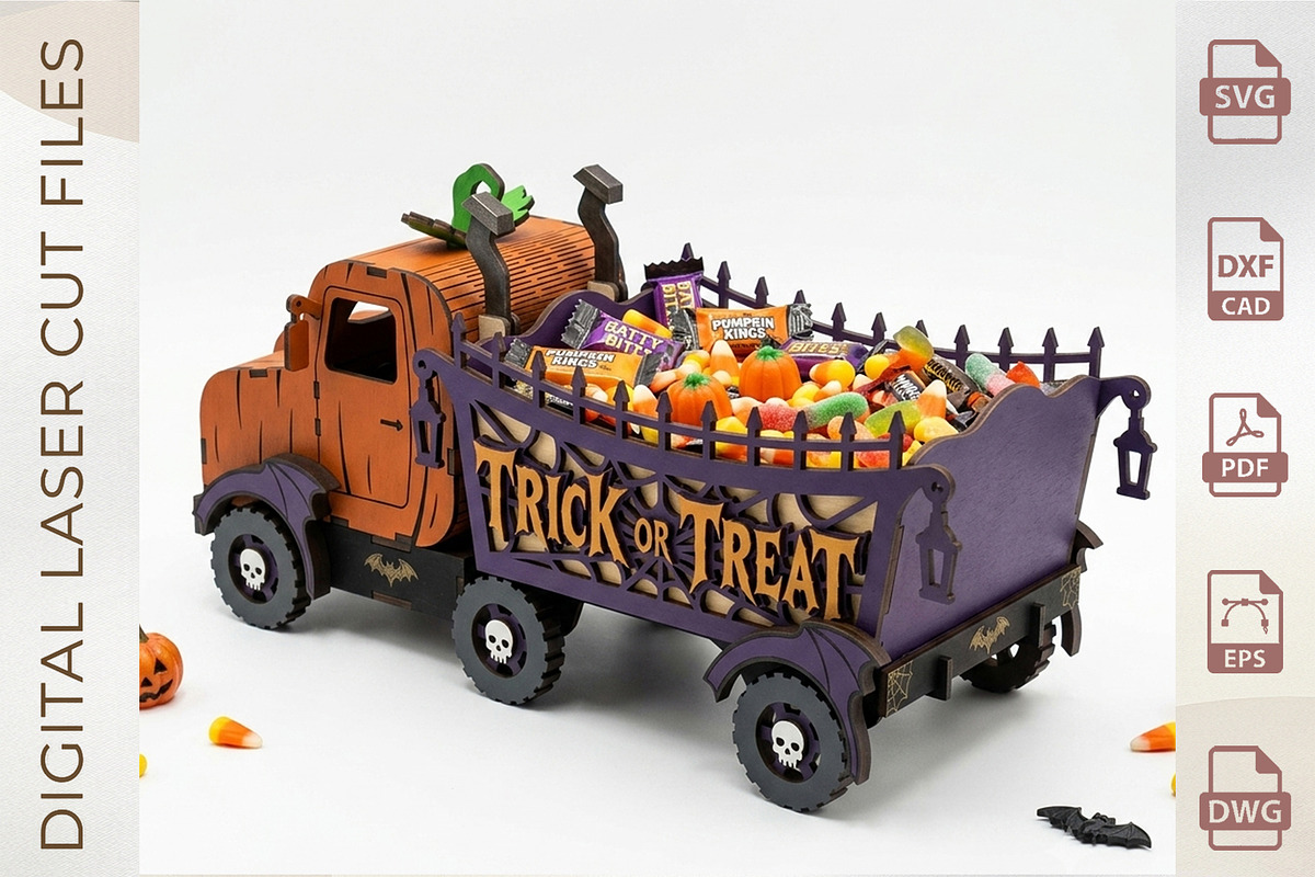 Pumpkin Candy Truck Laser Cut, an Object Graphic by WoodoraCut (Photo 6 of 9)