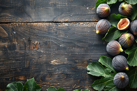 Fresh figs with copyspace on wooden table, a Food & Drink Photo by AlyaAnd