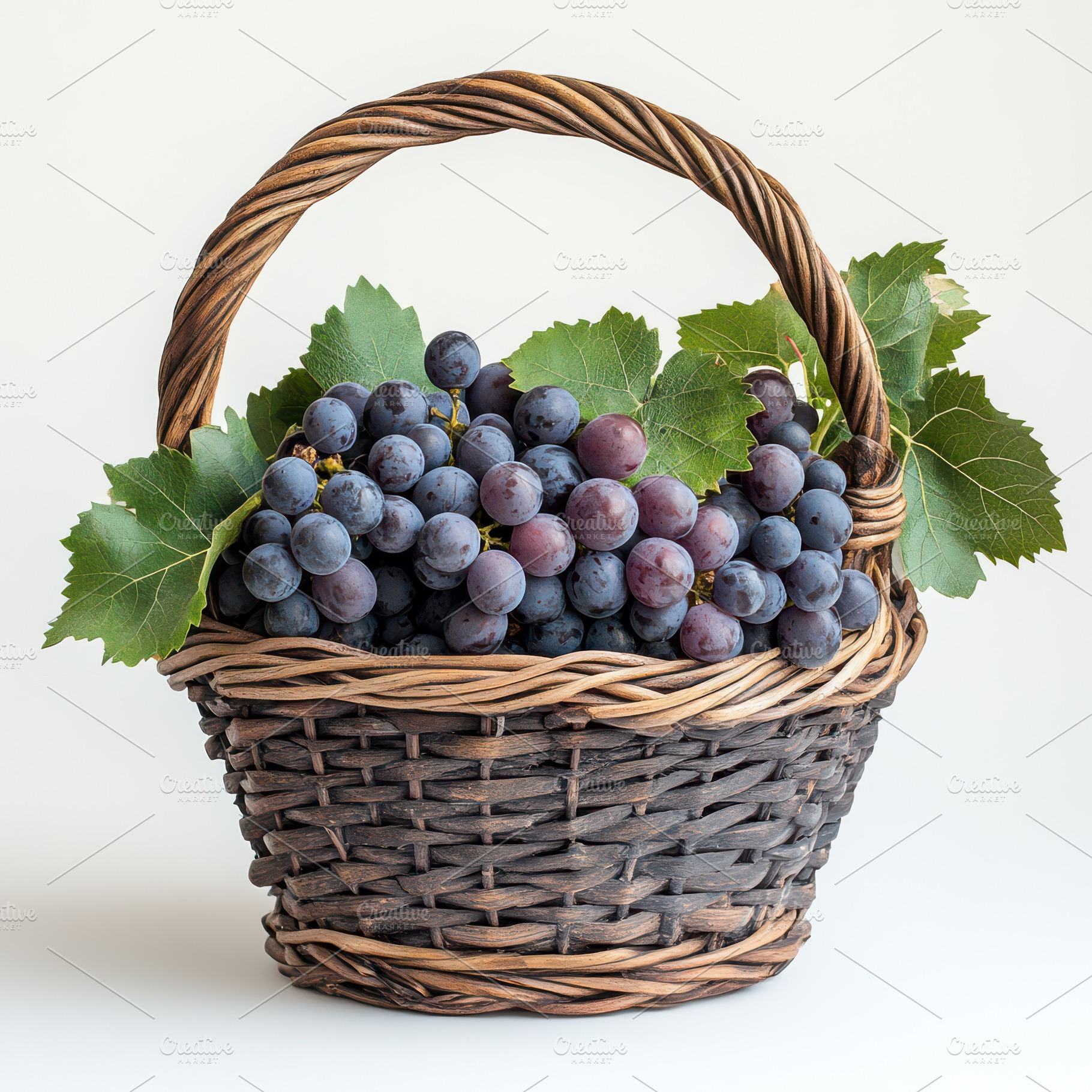 Ripe purple grapes and green leaves, a Food & Drink Photo by Pixeness Studio