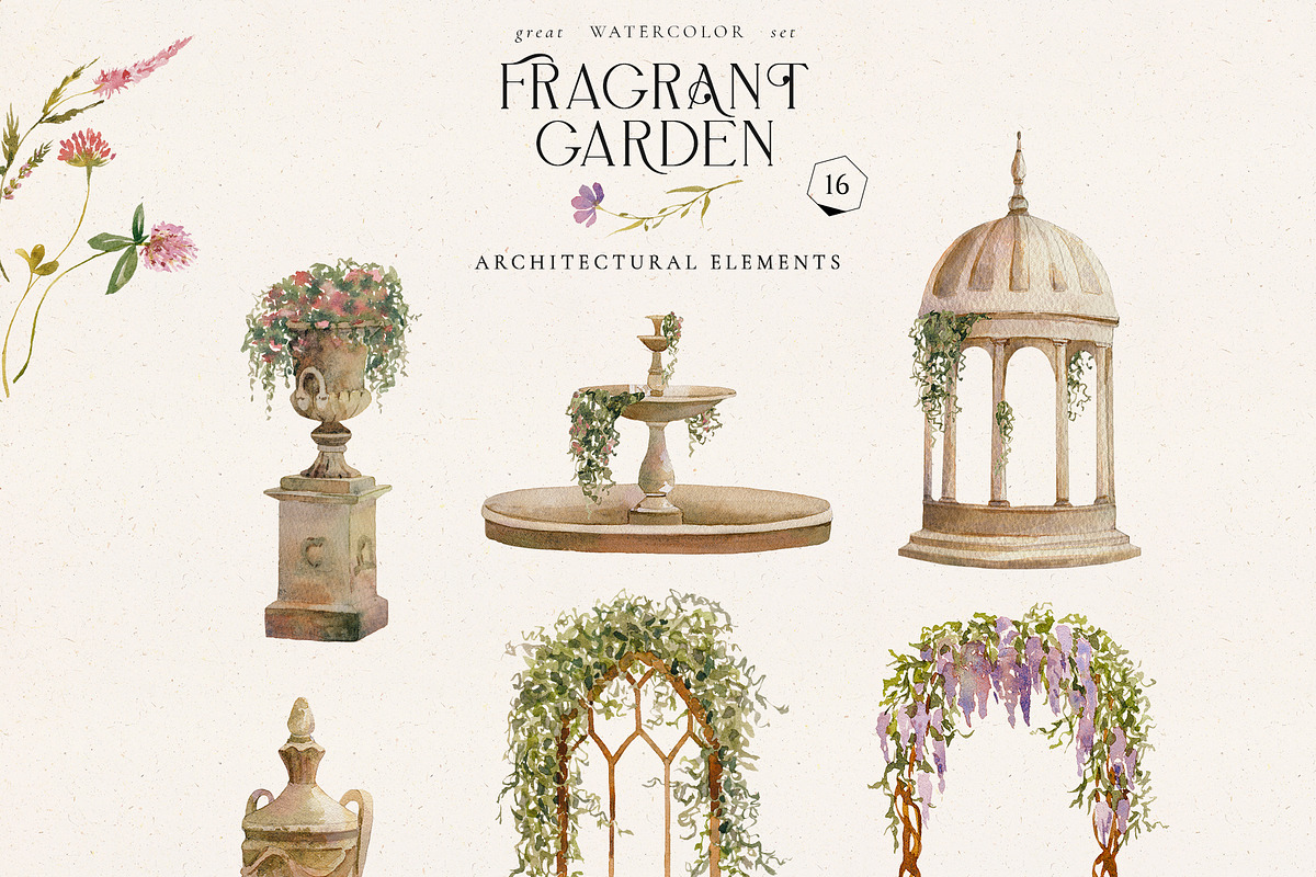 Fragrant garden-great watercolor set, a Decorative Illustration by Pamyatka Shop (Photo 7 of 24)