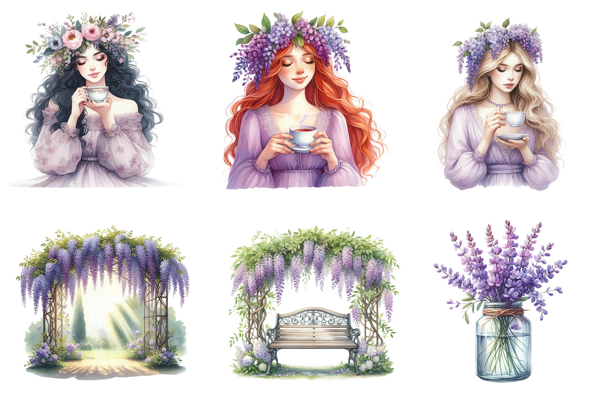 Wisteria Floral Garden Spring Clipar, an Illustration by CreationArt (Photo 5 of 9)
