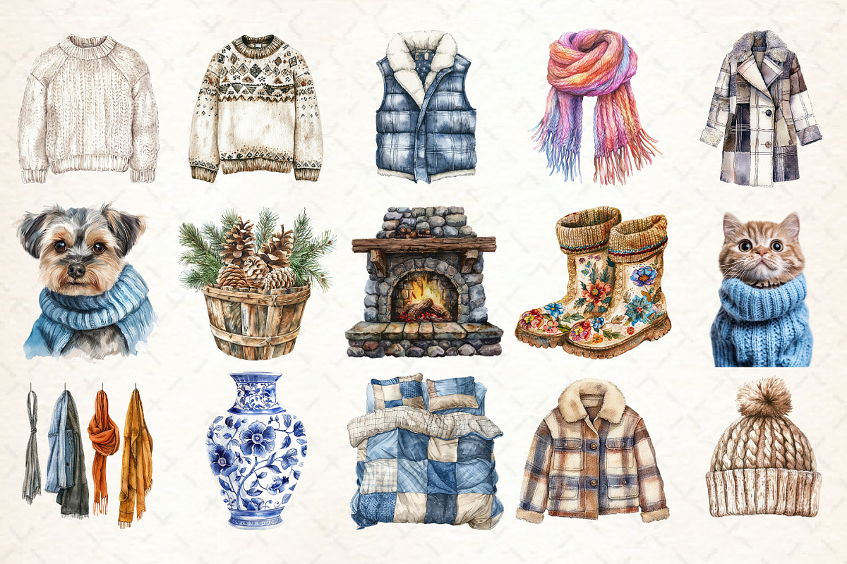Watercolor Winter Cottage Clipart, an Illustration by Libby Wishes (Photo 3 of 8)