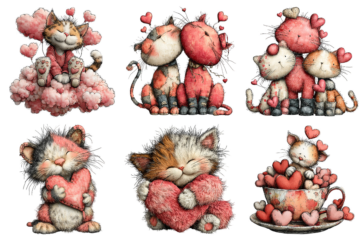 Whimsical Cats Valentine's Day, an Illustration by Design Market (Photo 4 of 5)