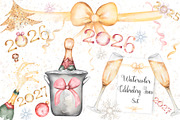Watercolor Celebratory Icons Set, a Decorative Illustration by MayaNavits (Thumbnail 1 of 6)