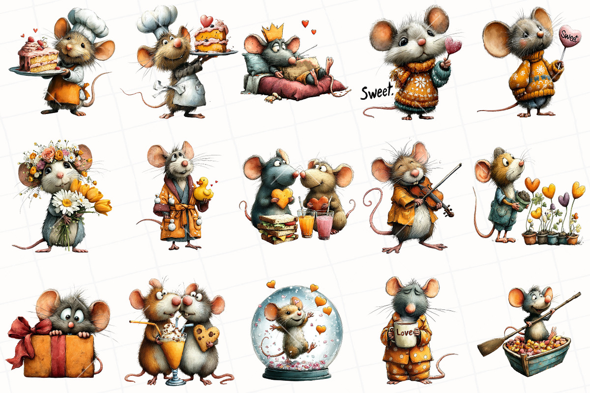 Quirky Valentine Mouse Clipart, an Illustration by OK Design (Photo 3 of 6)