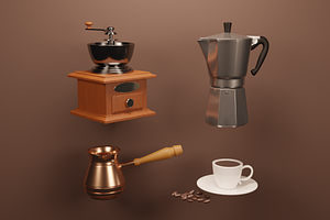 3D Set Of Objects For Making Coffee.