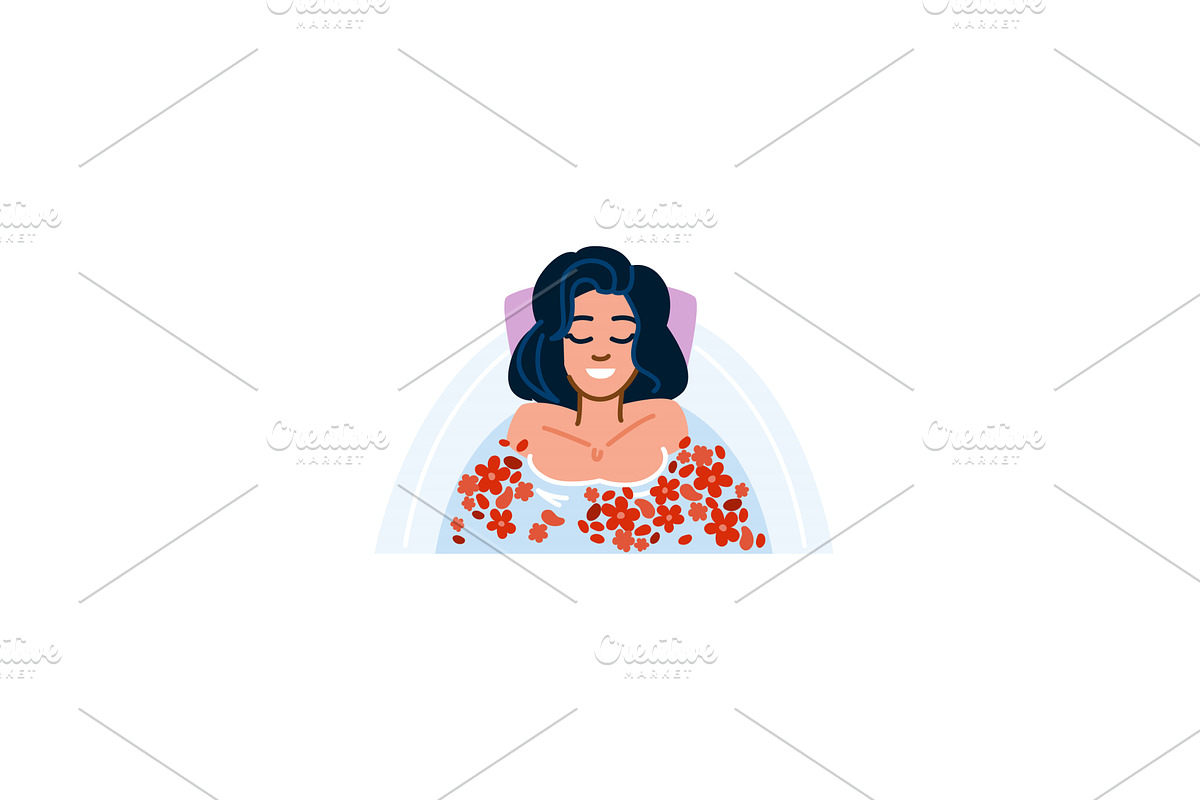 Woman relaxing in bathtub with, an Object Illustration by pikepicture