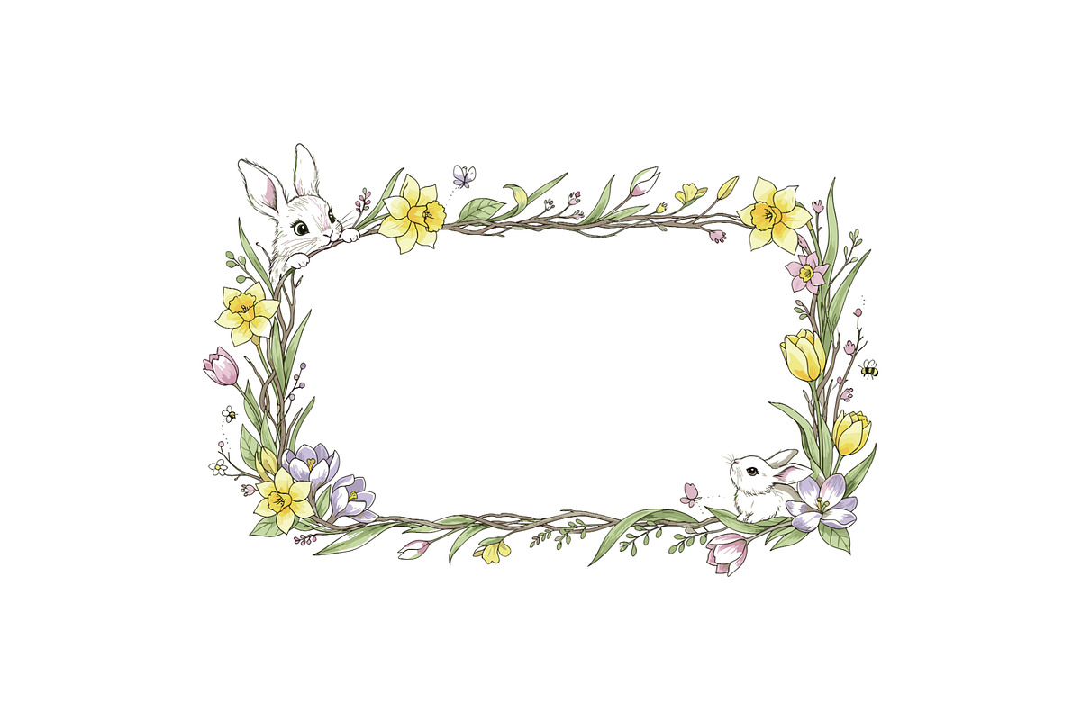 Easter Floral Botanical Frame Bundle, an Object Illustration by Designer_Momina (Photo 11 of 14)