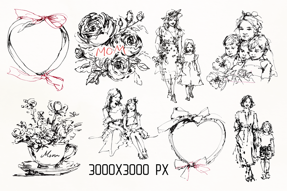 Whimsical Mother's Day Line Art Set, an Object Illustration by GiraffeCreative (Photo 9 of 16)