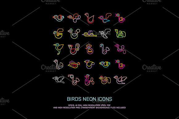 Bird Neon Icon Set