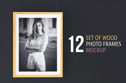 12 Wood Photo Frames Mock-up.