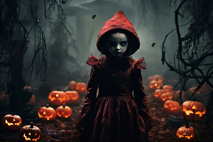 Little Girl Witch And Pumpkins In Da