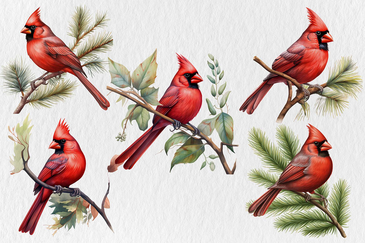 Red Cardinal PNG Christmas Bundle, an Illustration by Moon Studio (Photo 2 of 11)